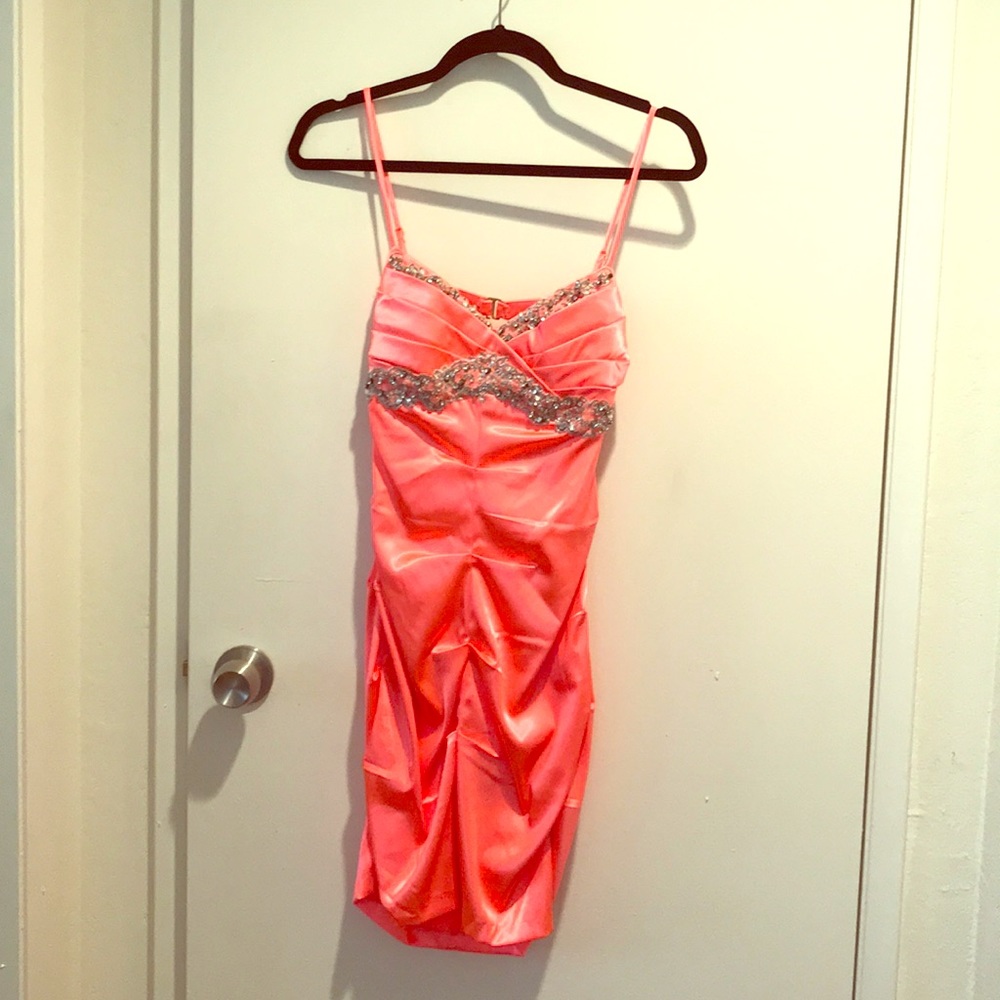 SALE Hot Pink Satin Semi-formal Backless Dress